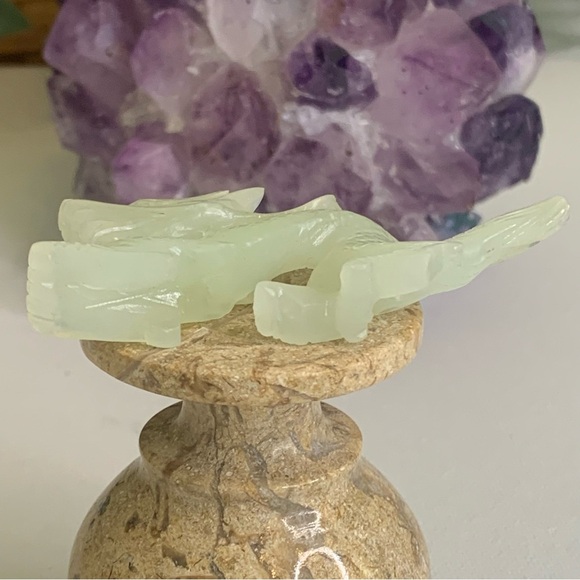 Chinese Hand Carved Jade Stone Dragon Figurine Vintage Green Animal Carving 3" - Picture 8 of 14